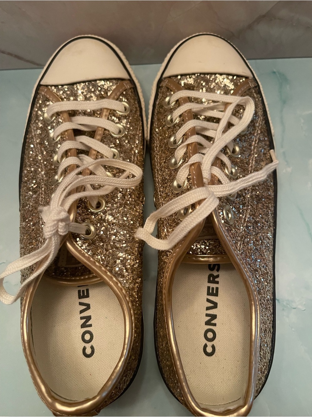 Converse Women's Gold Glitter Low-Top Sneakers with White Laces